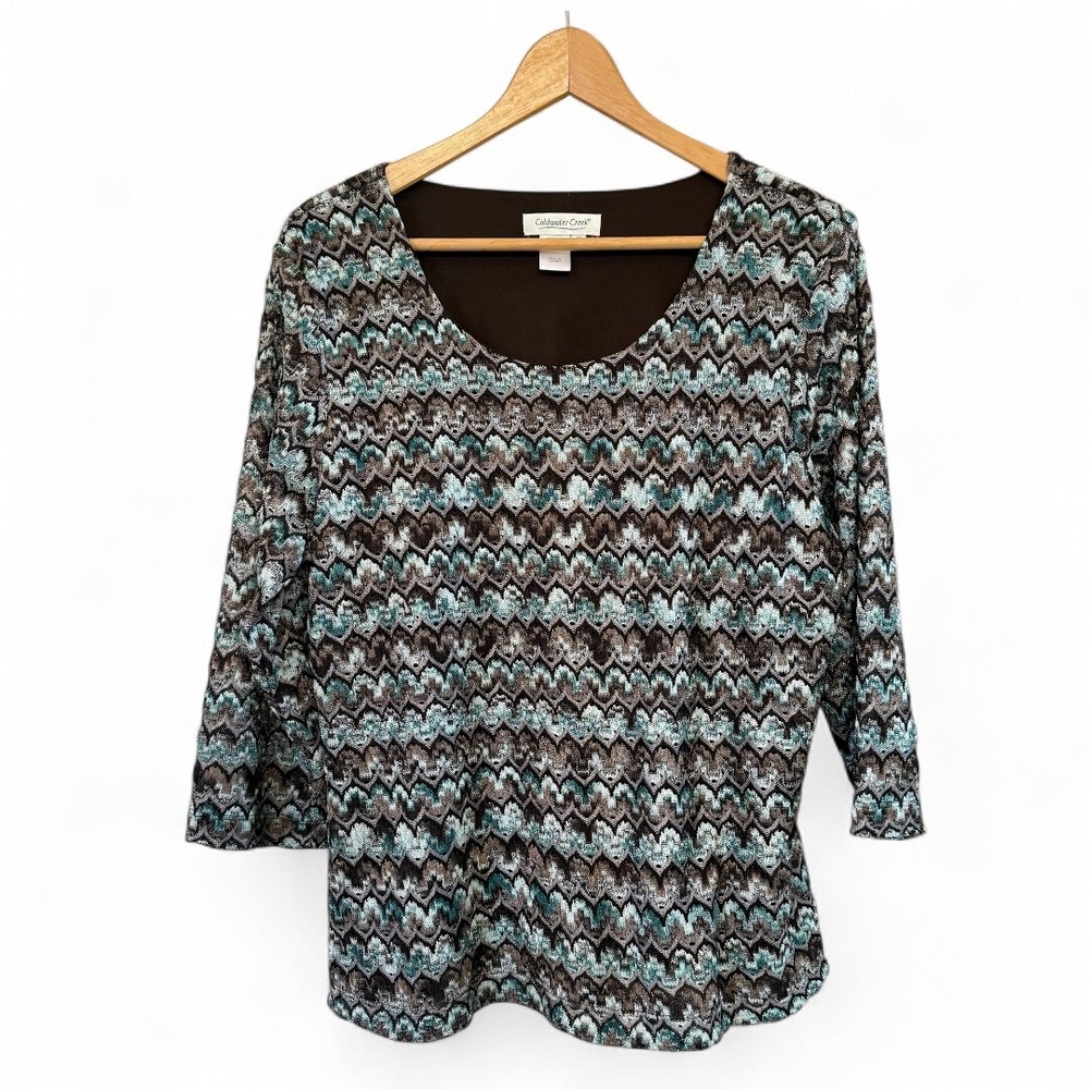 Coldwater Creek Wmns 3/4 Sleeve Textured Scoop Neck Plus Size 1X Lined Blouse